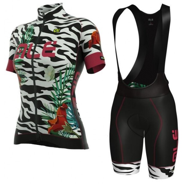 ALE PRR FLOWERS Damen weiß Radbekleidung Radtrikot Kurzarm+Kurz Trägerhose PMJ4R