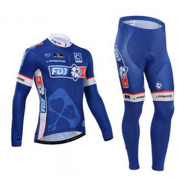 FDJ.fr 2014 Fahrradbekleidung Radtrikot Satz Langarm und Lange Radhose blau HIICN