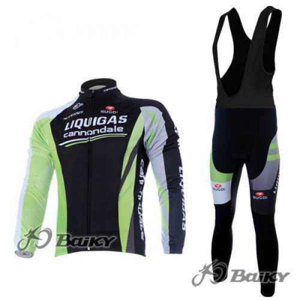 Liquigas Cannondale Pro Team Fahrradbekleidung Radteamtrikot Langarm+Lang Trägerhose Schwarz grün L6NKE