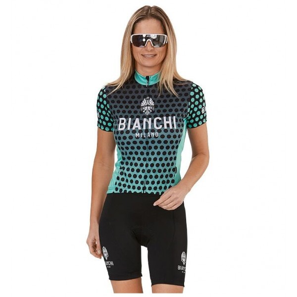 Bianchi Milano Gravina blue Damen Set Fahrradbekleidung Radtrikoten+Kurz Radhose O6SM1