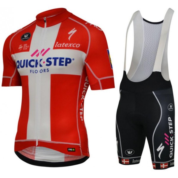 Quick Step Floors PRR 2018-Champion Denmark Set Radtrikot Kurzarm Sprot+Kurz Trägerhose YY8HA