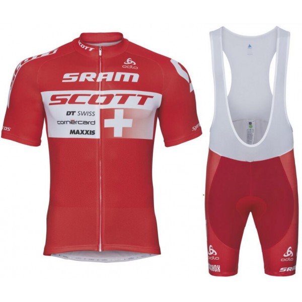 Scott Sram 2018 Swiss Fahrradbekleidung Radtrikot Satz Kurzarm+Kurz Trägerhose 2TPRI