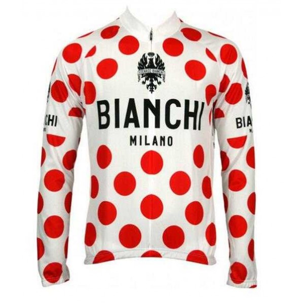 2016 BIANCHI-MILANO POLKA DOT Fahrradbekleidung Radtrikot Langarmen Rot ZQJTH